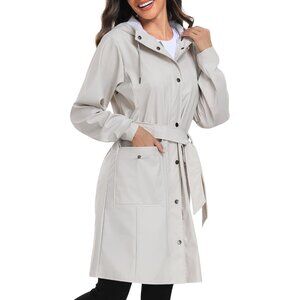 Women Tc-beige-03 Long Hooded Waterproof Rain Windbreaker Trench Coat Outdoor